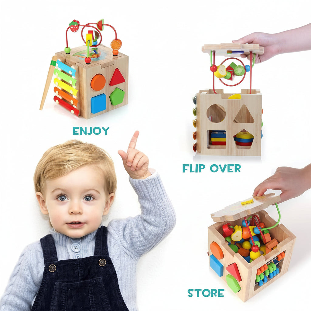 Stilvolle 8-in-1-Montessori-Aktivitäten Kubus-Educational spielen Spaß für Babys-5