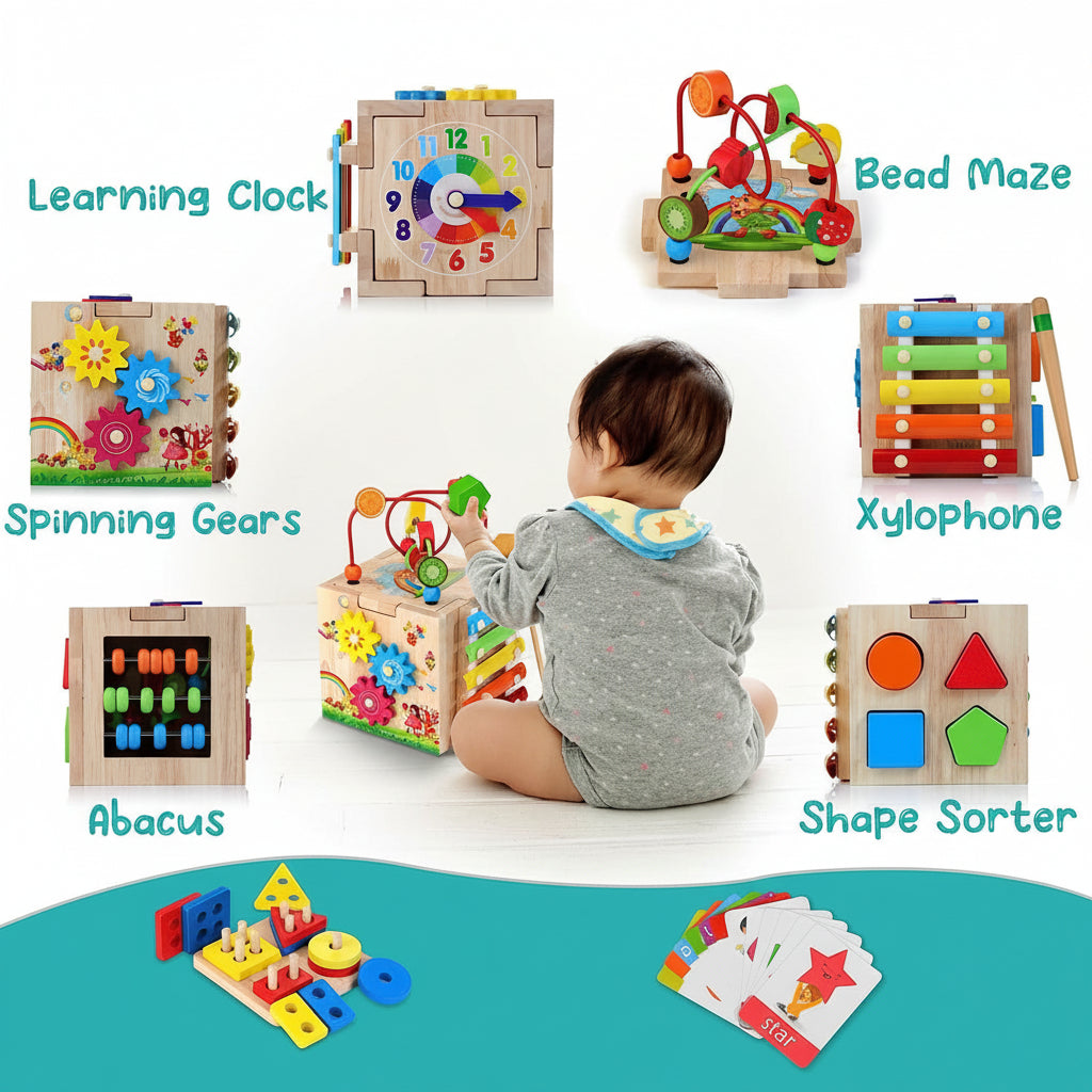 Stilvolle 8-in-1-Montessori-Aktivitäten Kubus-Educational spielen Spaß für Babys-4