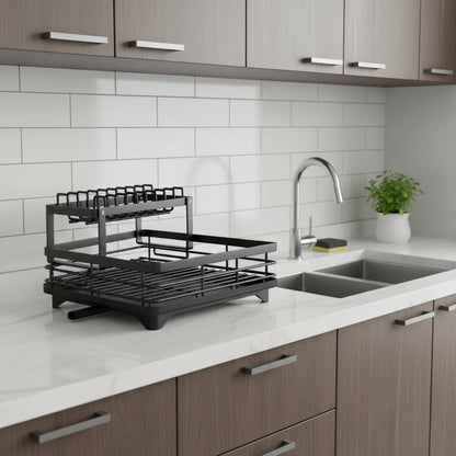 KITCHENFORM – Foldable stainless steel dish rack, space-saving design for modern kitchens