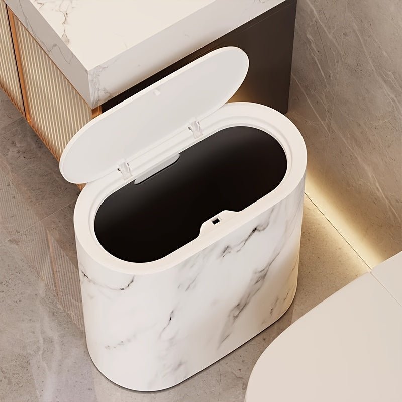 LIVELUX – Moderner ovaler Abfalleimer mit Marmor-Design für Bad und Küche 1