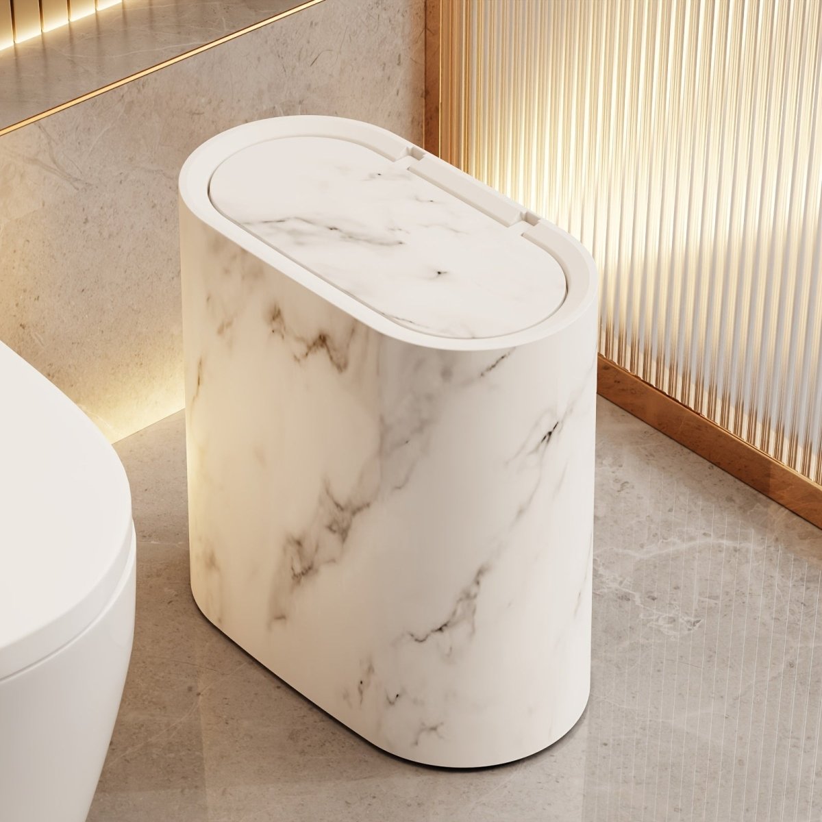 LIVELUX – Moderner ovaler Abfalleimer mit Marmor-Design für Bad und Küche 2