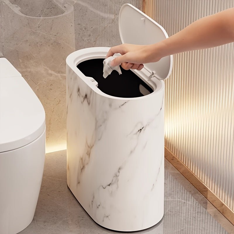 LIVELUX – Moderner ovaler Abfalleimer mit Marmor-Design für Bad und Küche 3