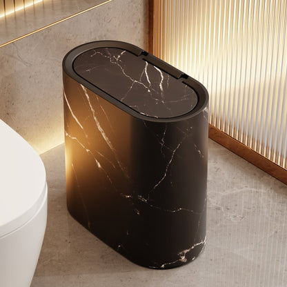 LIVELUX – Moderner ovaler Abfalleimer mit Marmor-Design für Bad und Küche 5
