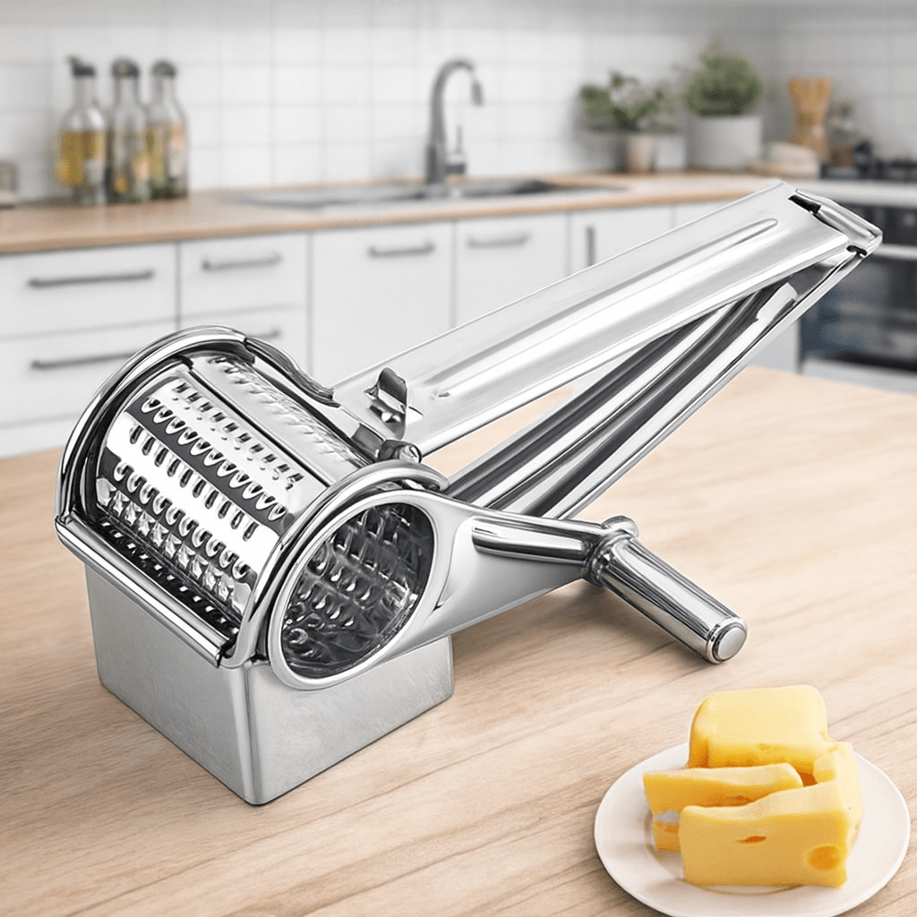 SPIN CHOP – Premium-Käsereibe mit Rotationsfunktion und mehreren Edelstahltrommeln 0
