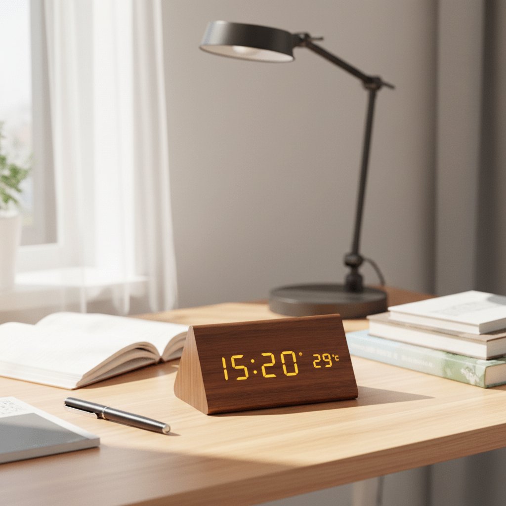 LED-Holzuhr mit Sprachsteuerung – Moderne Holzdesign Uhr mit Klarer LED-Anzeige-2