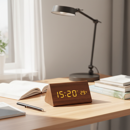 LED-Holzuhr mit Sprachsteuerung – Moderne Holzdesign Uhr mit Klarer LED-Anzeige-2