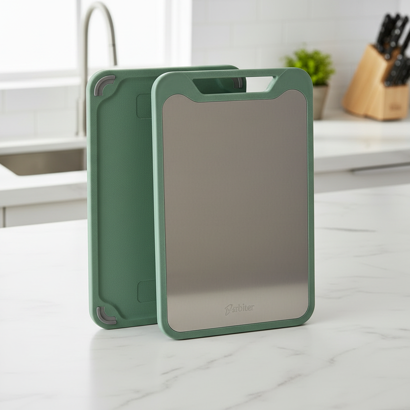 STEELEDGE – Double-Sided Stainless Steel Cutting Board with Non-Stick Surface and Juice Groove