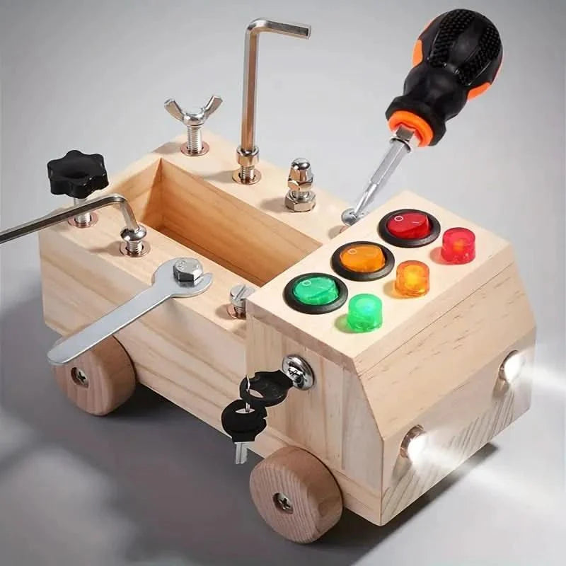 Montessori beschäftigtes Board - Leder und Spiel mit LEDs-1