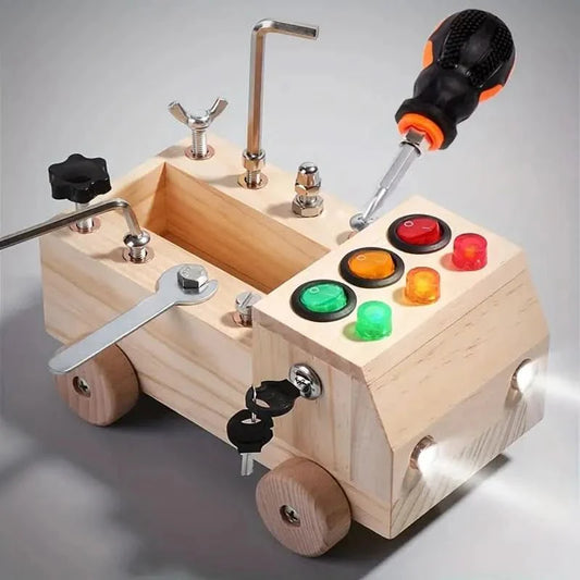 Montessori beschäftigtes Board - Leder und Spiel mit LEDs-1